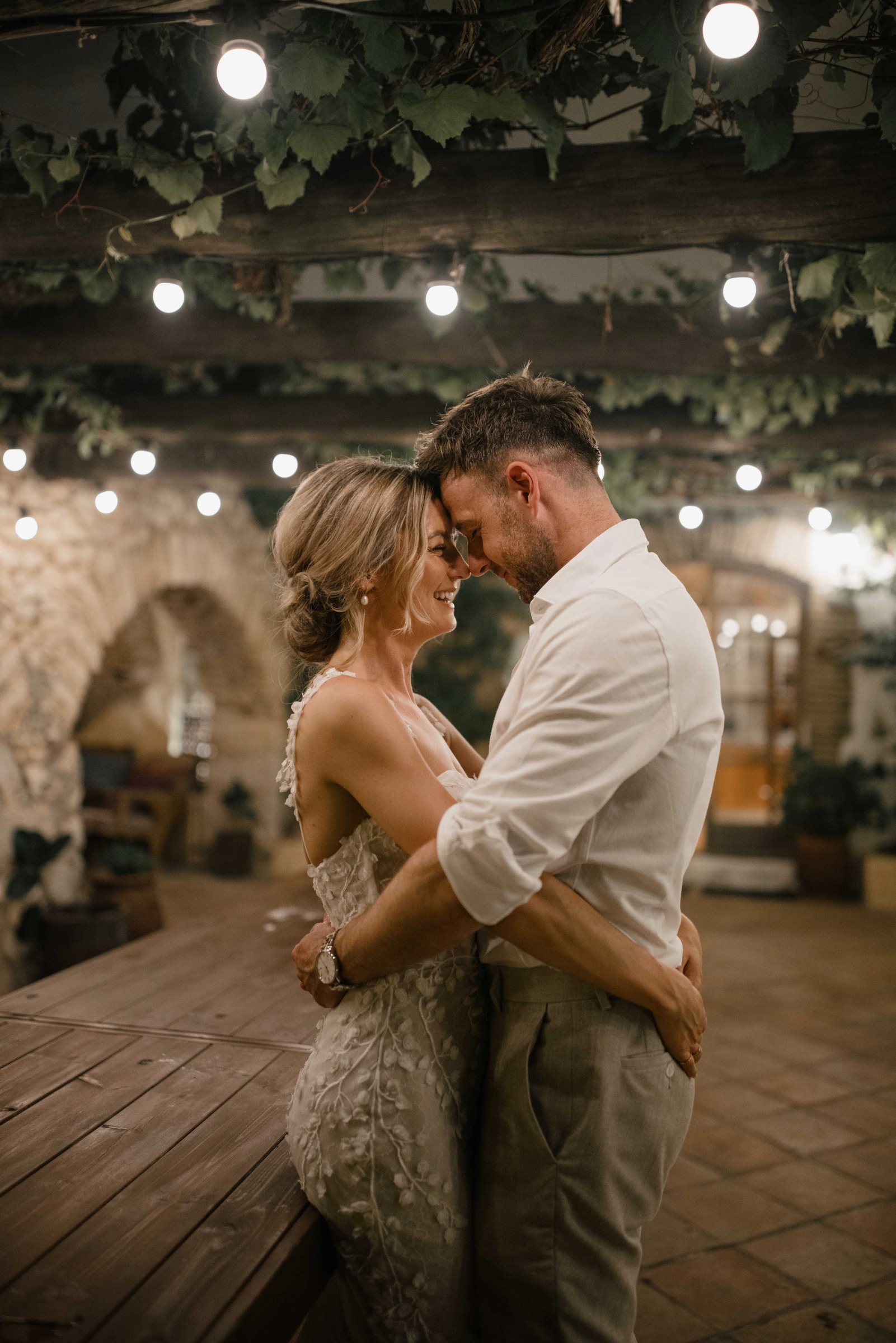 Samantha and Barry embracing during their finca wedding in Sitges