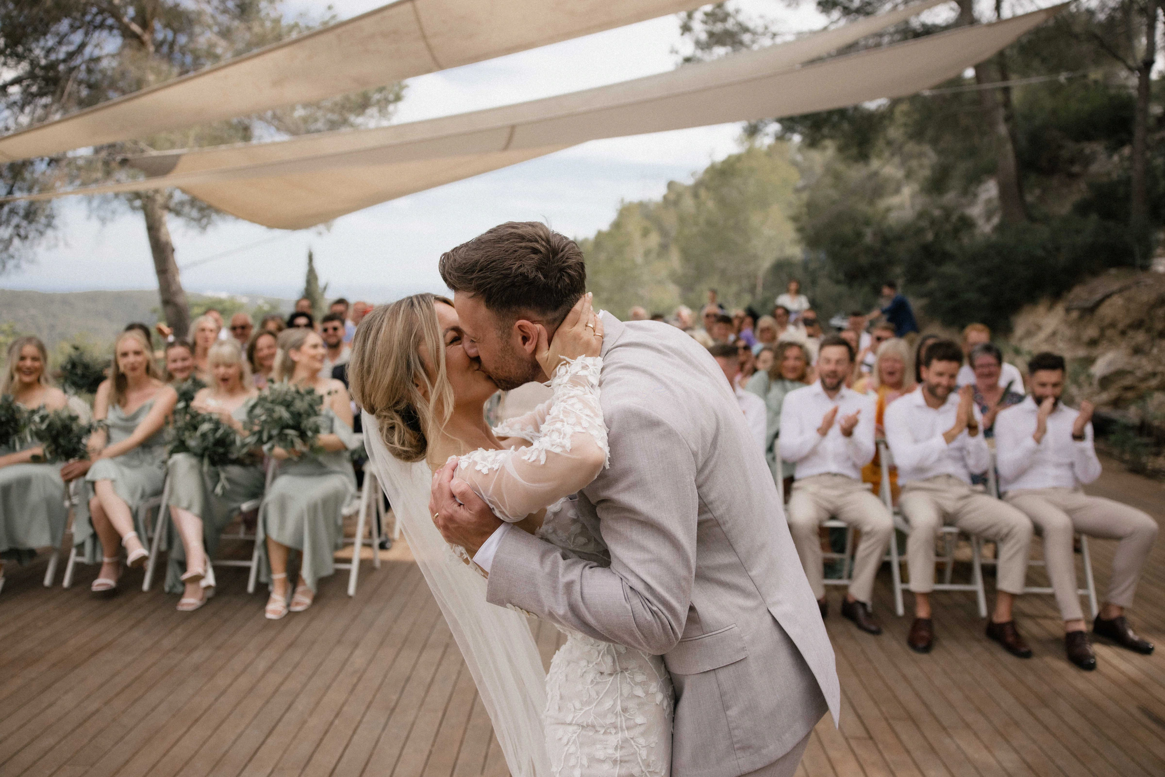 Samantha and Barry after their outdoor wedding ceremony in Sitges